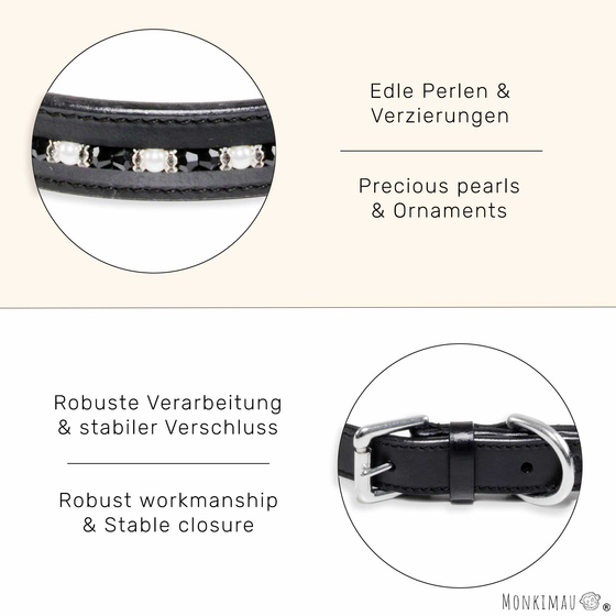 Hundehalsband aus Leder schwarz mit glitzer Kristallen