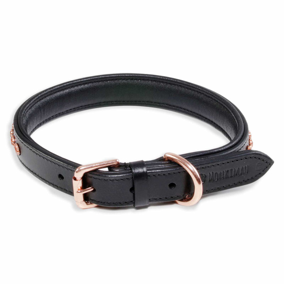 Hundehalsband aus Leder schwarz mit rosegold Kristallen