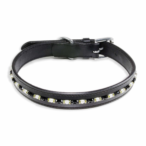 Auf dem Bild ist ein Hundehalsband als Halsband fr Hunde aus echt Leder in schwarz - 20mm breit mit Swarovski Kristallen verstellbar 27 bis 32cm in der Gre S-XS zu sehen