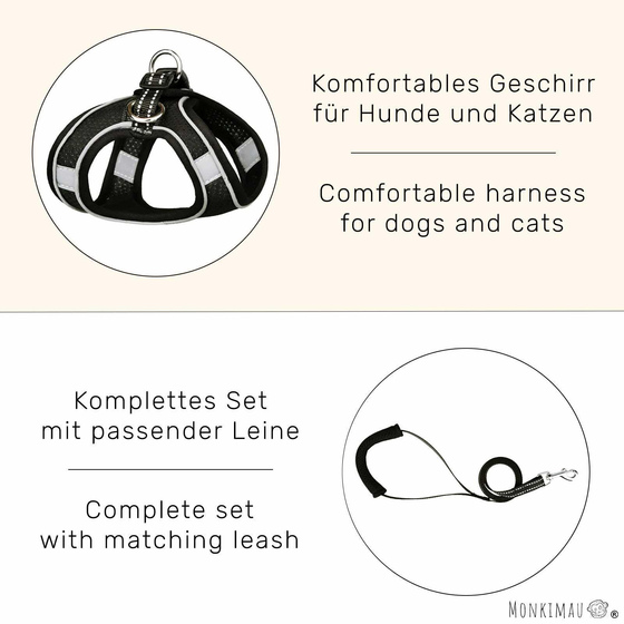 Geschirr fr Hund und Katze mit Leine - XS in schwarz