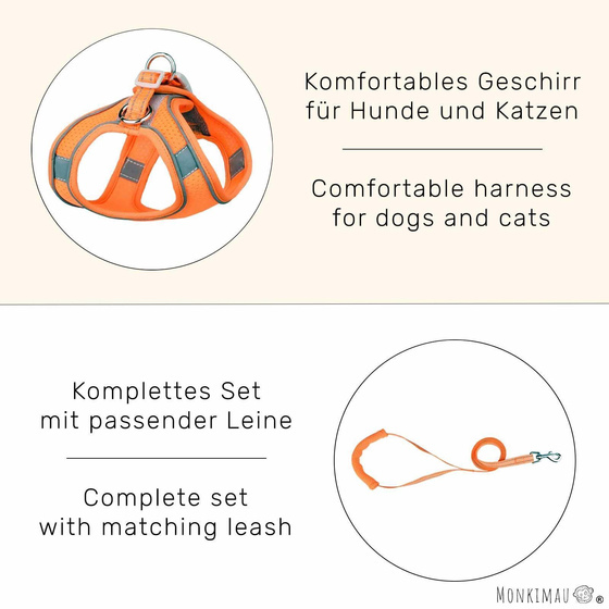 Geschirr fr Hund und Katze mit Leine - XS in orange