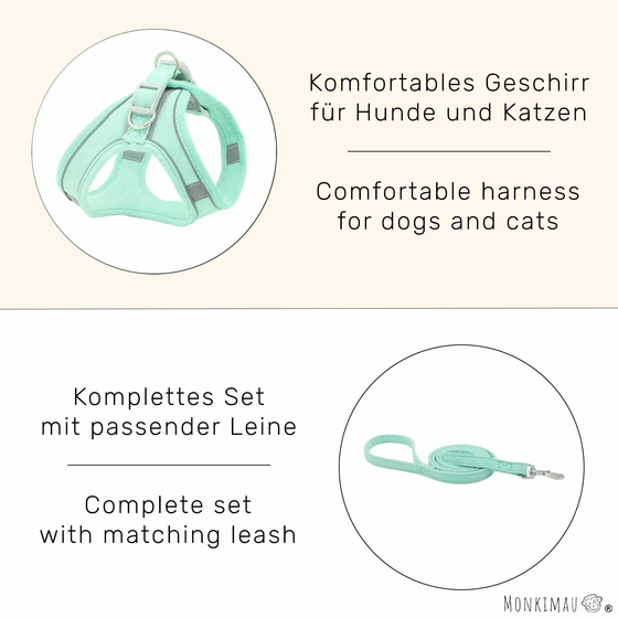 Geschirr f�r Hund und Katze mit Leine - XS in t�rkis