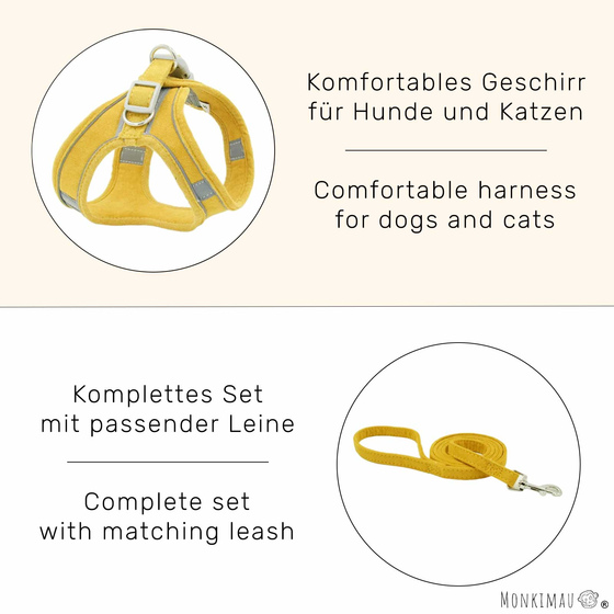 Geschirr fr Hund und Katze mit Leine - XXXS in gelb