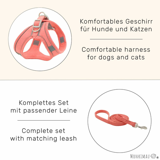 Hunde Geschirr Set mit Leine - XL in pink