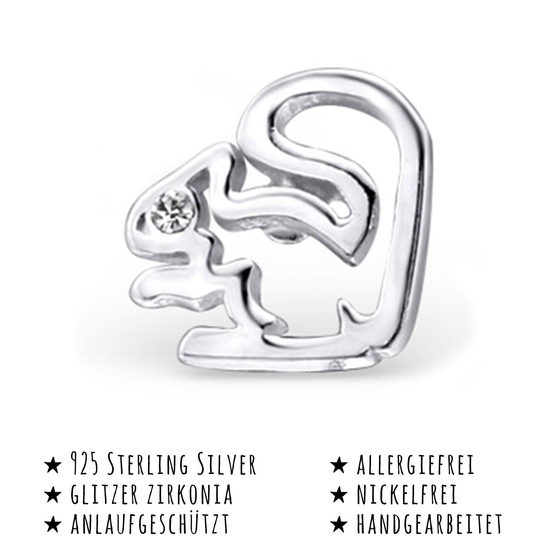 Das Bild mit Beschreibung zeigt Kinder Ohrringe Eichh�rnchen Ohrstecker aus 925 Sterling Silver echt Silber mit Kristallen