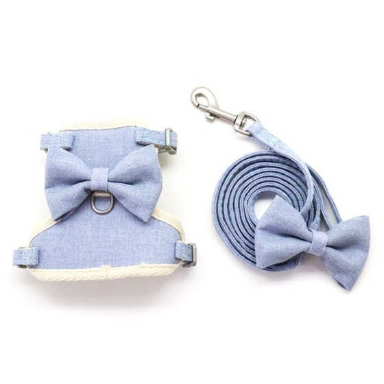 Katzen Geschirr gepolstert mit Leine und Schleife - S in blau