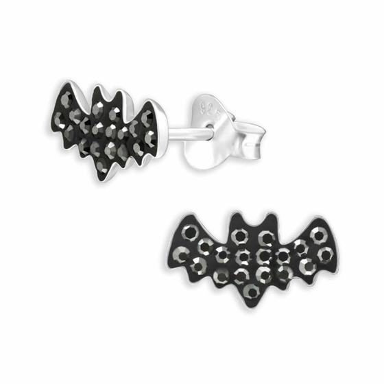Kinderohrstecker Fledermaus aus 925 Sterling Silber mit Kristallen