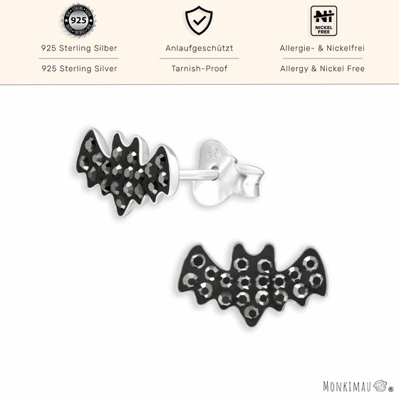 Kinderohrstecker Fledermaus aus 925 Sterling Silber mit Kristallen