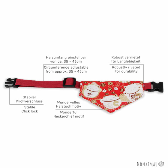 Halsband mit Hundehalstuch mit Roten Glckskatzen