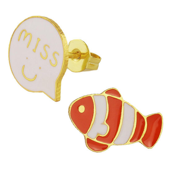 Auf dem Bild zu sehen sind Damen Ohrringe Fisch I Miss You Ohrstecker aus Messing Gold plattiert handbemalt