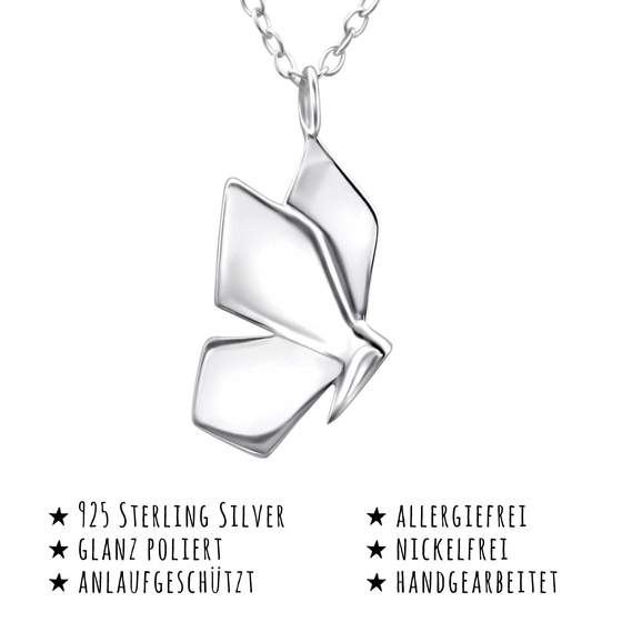 Das Bild mit Beschreibung zeigt eine Damen Kette mit Schmetterling Anhnger aus 925 Sterling Silver echt Silber mit 45cm lnge