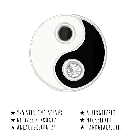 Das Bild mit Beschreibung zeigt Kinder Ohrringe Yin Yang Ohrstecker aus 925 Sterling Silver echt Silber mit 4 Kristallen