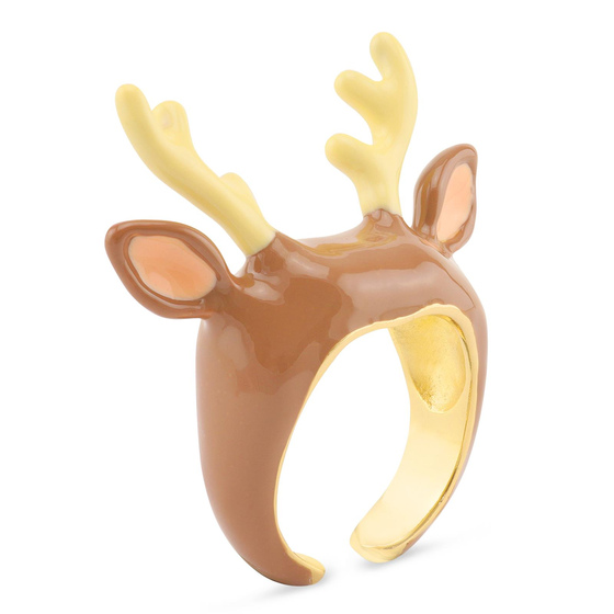 Auf dem Bild zu sehen sind Damen Ringe mit Hirschgeweih aus Messing Gold plattiert mit Emaille handbemalt