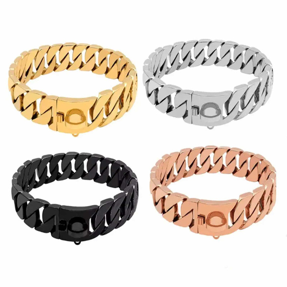 Hundehalsband aus Edelstahl Hundekette Silber plattiert 32mm breit - L-M - 20inch/51cm