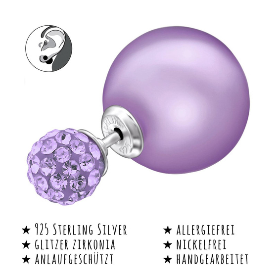 Das Bild mit Beschreibung zeigt Kinder Ohrringe Doppel Ohrstecker aus 925 Sterling Silver echt Silber mit Kristallen Synthetischer Perle