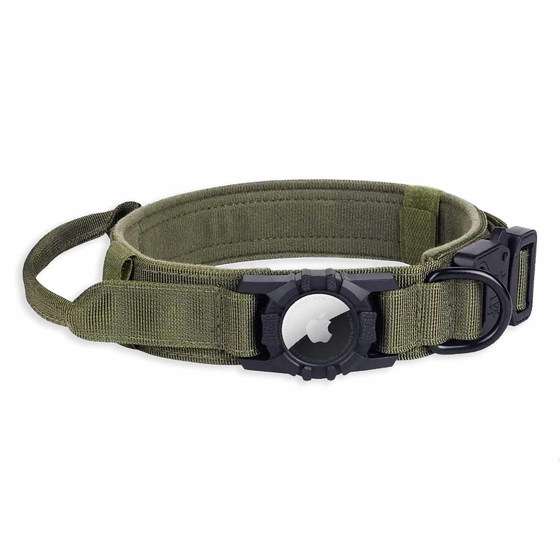 Hundehalsband taktisch mit Handgriff und Apple AirTag Halter aus Nylon grn - M