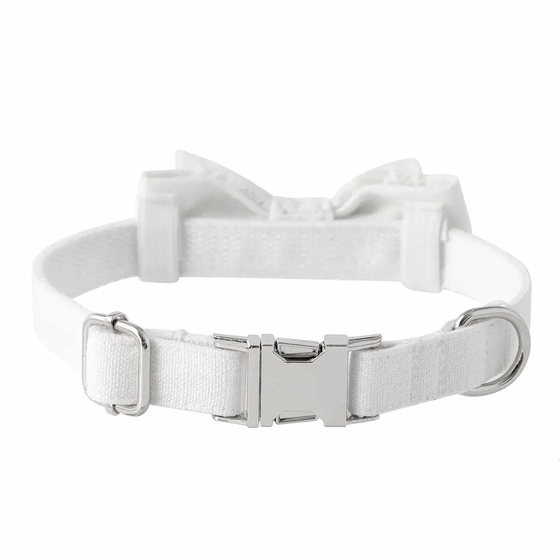 Hundehalsband Hochzeit Set mit Schleife, Halstuch und Hut in wei� - S