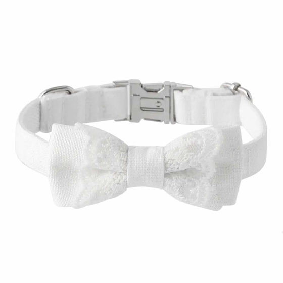 Hundehalsband Hochzeit Set mit Schleife, Halstuch und Hut in wei� - S