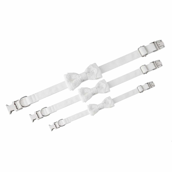 Hundehalsband Hochzeit Set mit Schleife, Halstuch und Hut in wei� - L