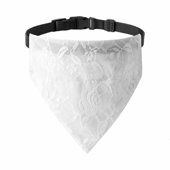 Hundehalsband Hochzeit Set mit Schleife, Halstuch und Hut in wei� - L