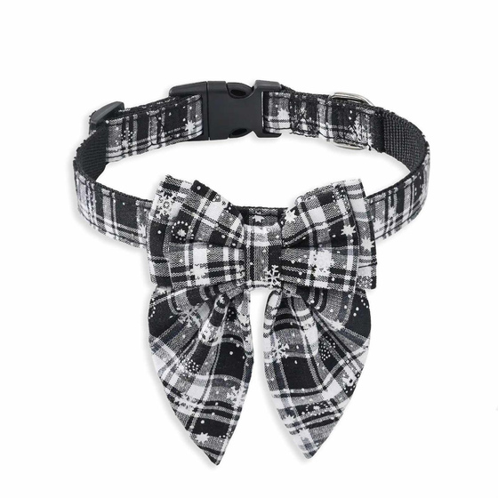 Hundehalsband mit Schleife in schwarz/wei� - L