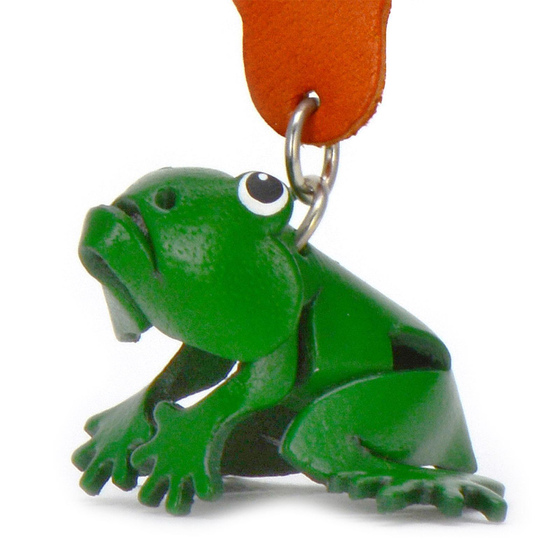 Auf dem Bild zu sehen ist ein Frosch aus Leder als Schlsselanhnger Figur