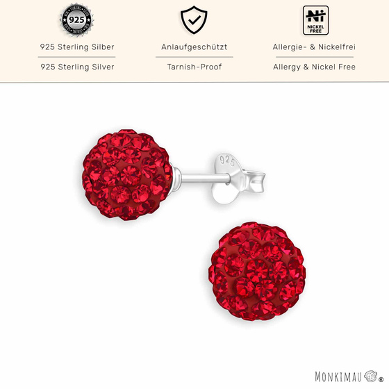 Elegante 8mm Silber Kugel Ohrstecker mit Kristall | 925 Sterling Silber