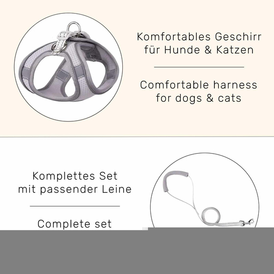 Geschirr fr Hund und Katze mit Leine in grau
