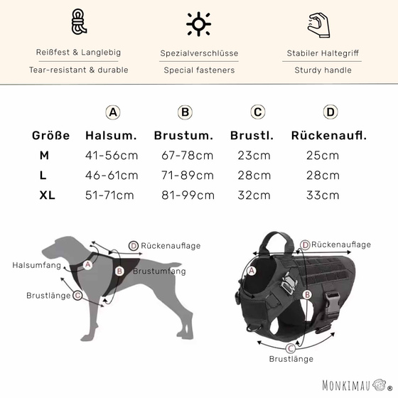 Hundegeschirr taktische Sicherheitsweste - M in beige