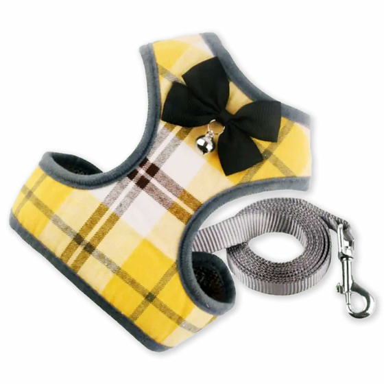 Katzen Geschirr gepolstert mit Leine und Schleife in gelb