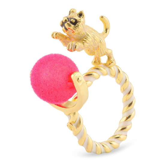 Auf dem Bild zu sehen sind Damen Ringe mit Katze Ball aus Messing Gold plattiert mit Emaille handbemalt