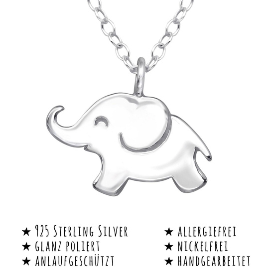 Das Bild mit Beschreibung zeigt eine Kinder Halskette Baby Elefant Anhnger aus 925 Sterling Silver echt Silber mit 45cm lnge