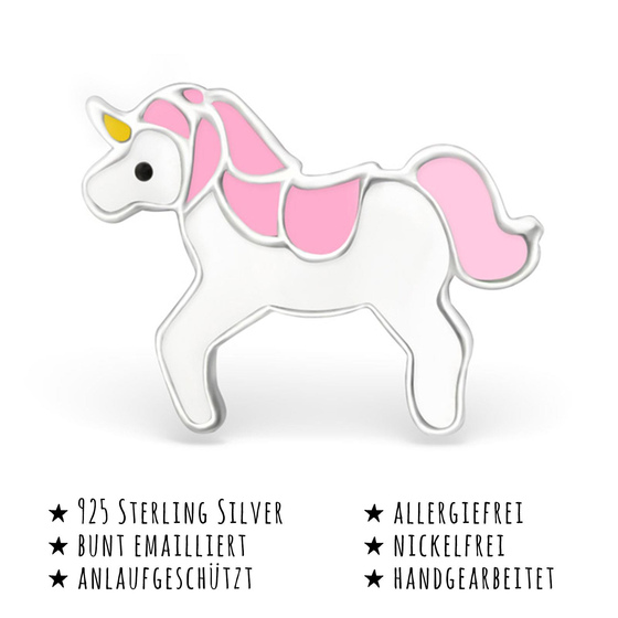 Das Bild mit Beschreibung zeigt Kinder Spielzeug Ohrringe Einhorn Ohrstecker aus 925 Sterling Silver echt Silber