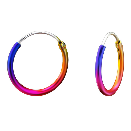 Auf dem Bild zu sehen sind Damen Ohrringe Regenbogen Creolen aus 925 Sterling Silver echt Silber mit Durchmesser 16mm