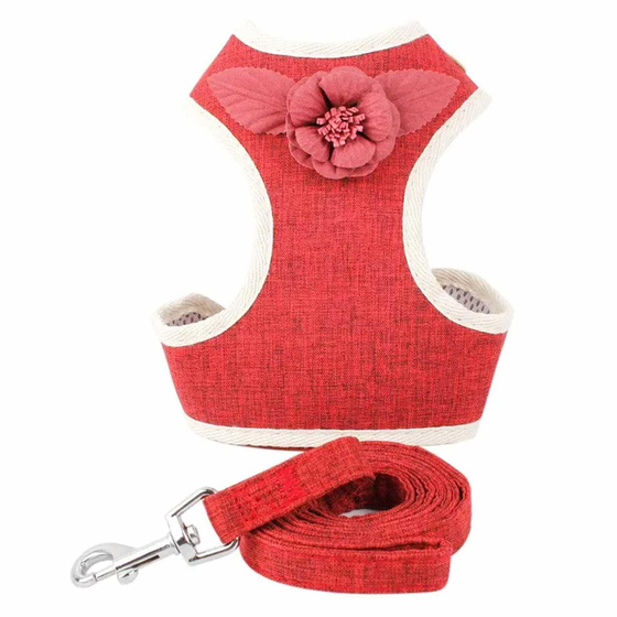 Geschirr fr Hund und Katze mit Leine in rot