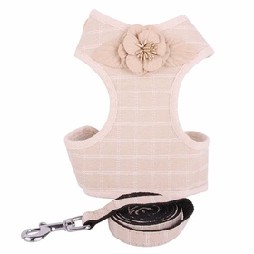 Geschirr fr Hund und Katze mit Leine in beige kariert