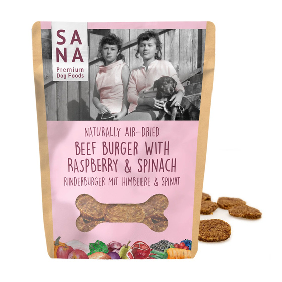 Rinderburger mit Himbeeere und Spinat - 100 Gramm