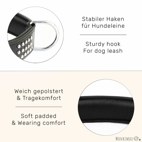 Hundehalsband aus Leder schwarz mit Nieten S-M