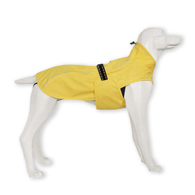 Regenmantel Hund mit Geschirr in gelb - L