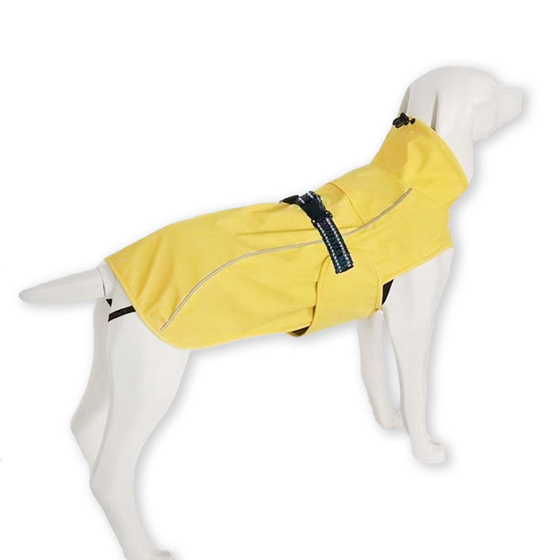 Regenmantel Hund mit Geschirr in gelb - XL