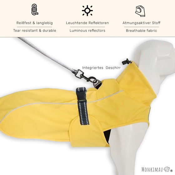 Regenmantel Hund mit Geschirr in gelb - XL
