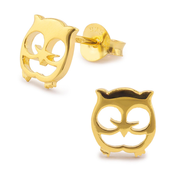 Auf dem Bild zu sehen sind Damen Ohrringe Eule Ohrstecker aus 925 Sterling Silver echt Silber mit 18K Gold plattiert