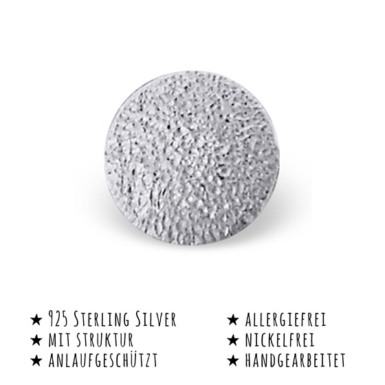 Das Bild mit Beschreibung zeigt Kinder Ohrringe Ohrstecker Rund aus 925 Sterling Silver echt Silber mit Struktur