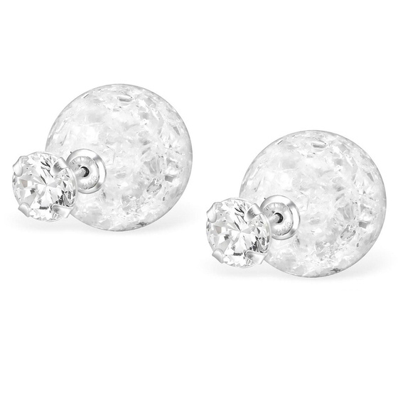 Auf dem Bild zu sehen sind Kinder Ohrringe Doppel Ohrstecker aus 925 Sterling Silver echt Silber mit 2 Zirkonia Synthetischer Perle