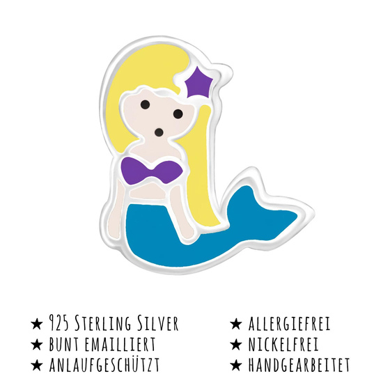 Das Bild mit Beschreibung zeigt Kinder Ohrringe Meerjungfrau Ohrstecker aus 925 Sterling Silver echt Silber