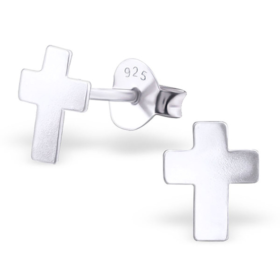Auf dem Bild zu sehen sind Kinder Ohrringe Kreuz Ohrstecker aus 925 Sterling Silver echt Silber