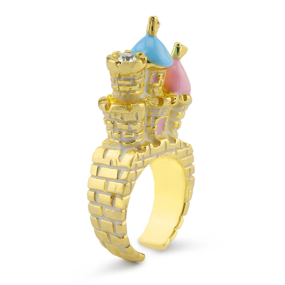 Auf dem Bild zu sehen sind Damen Ringe mit Burg Schloss aus Messing Gold plattiert mit Emaille handbemalt