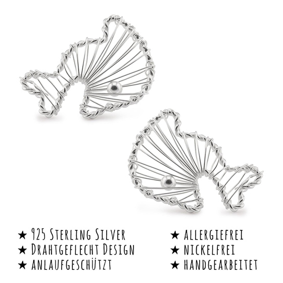 Das Bild mit Beschreibung zeigt Damen Ohrringe Delfin Ohrstecker aus 925 Sterling Silver echt Silber mit Drahtgeflecht