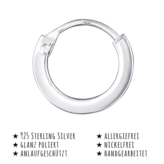Das Bild mit Beschreibung zeigt Damen Ohrringe Creolen aus 925 Sterling Silver echt Silber mit Durchmesser 10mm