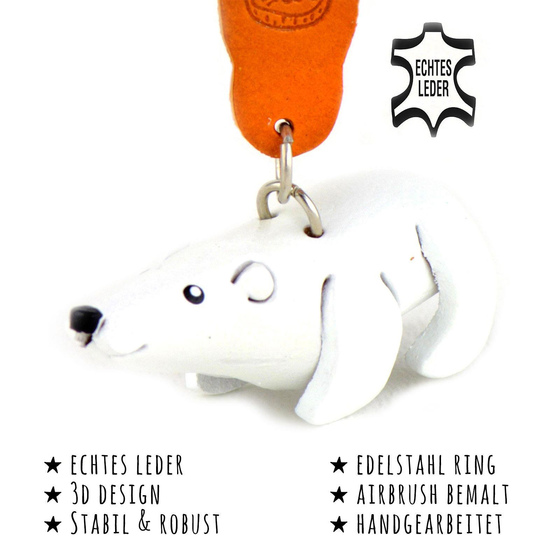 Das Bild mit Beschreibung zeigt ein Eisbr aus Leder